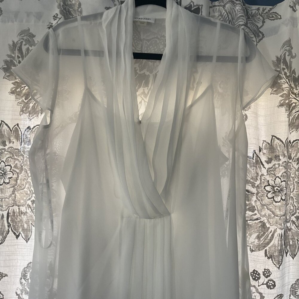 calvin klein medium white sheer shirt